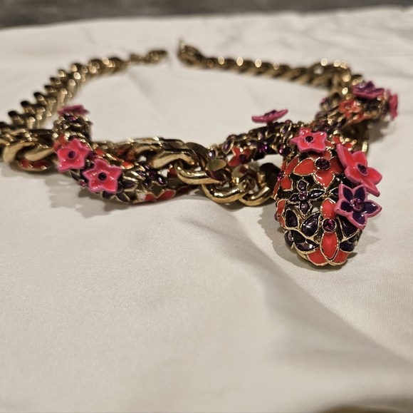 VINTAGE ROBERTO CAVALLI CRYSTAL PINK FLORAL SNAKE COLLAR NECKLACE - Picture 8 of 8